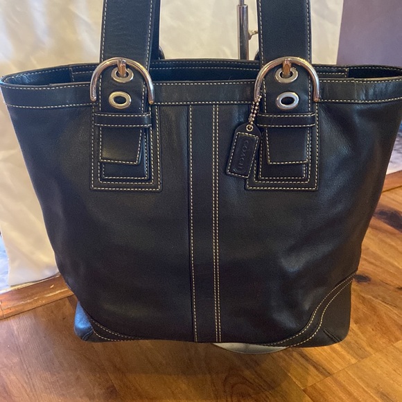 Coach large black leather shoulder bag tote - Picture 2 of 13